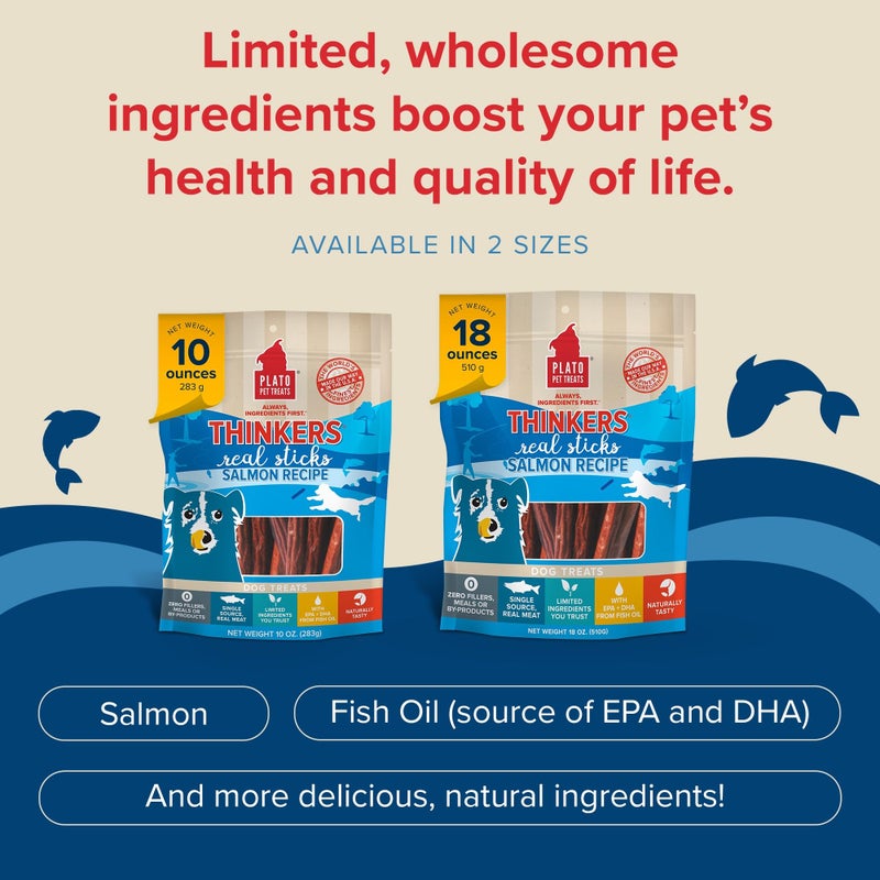 Plato Pet Treats Air Dried Dog Treats Salmon Thinkers Sticks, Natural Dog Treats, Real Meat, Air Dried, Made in the USA, 10oz - Image 4